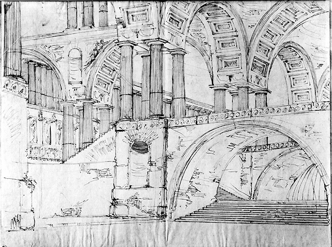 studio di architetture (disegno) di Basoli Antonio (primo quarto sec. XIX)