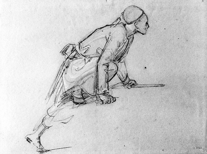 soldato arabo in avanscoperta (disegno) di Couture Thomas (terzo quarto sec. XIX)