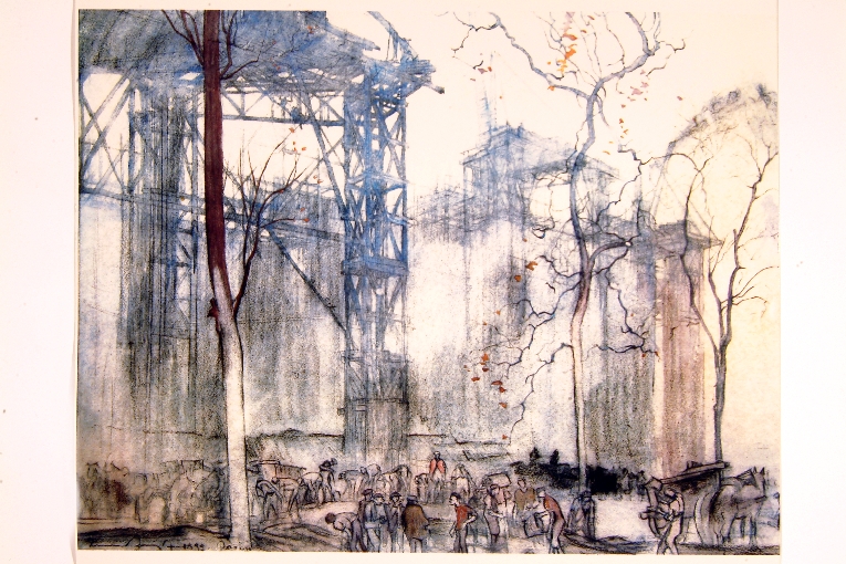 edifici in costruzione a Parigi (disegno) di Brangwyn Frank (sec. XIX)