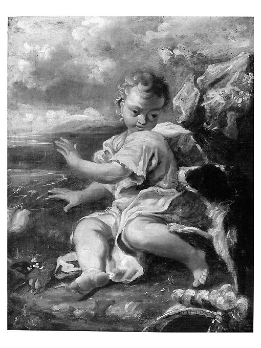 bambino con cane (dipinto) di Milani Aureliano (primo quarto sec. XVIII)