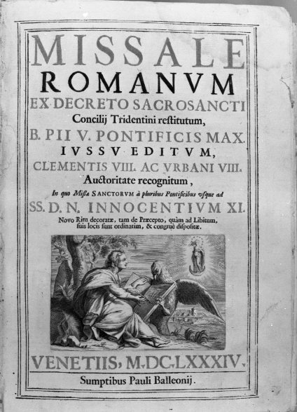 Frontespizio di messale, San Giovanni Evangelista (stampa) - ambito veneziano (sec. XVII)