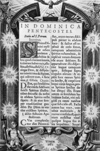 Incipit Domenica della Pentecoste, con figure (stampa) di Galle Cornelis II (attribuito) (sec. XVII)