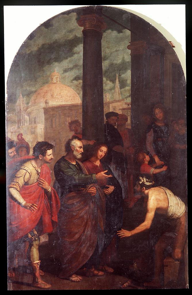 San Pietro e San Giovanni Evangelista guariscono lo storpio (dipinto) di Gamberucci Cosimo (sec. XVI)