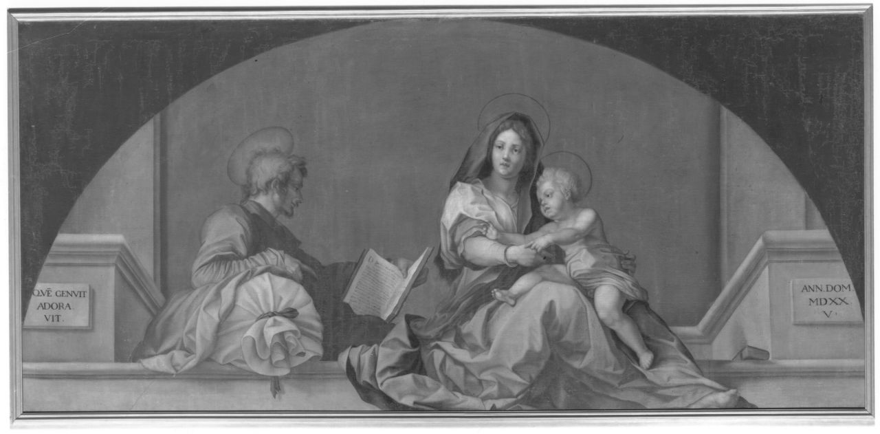 La Madonna del Sacco, Sacra Famiglia (dipinto) di Duclos Parenti Irene (sec. XVIII)
