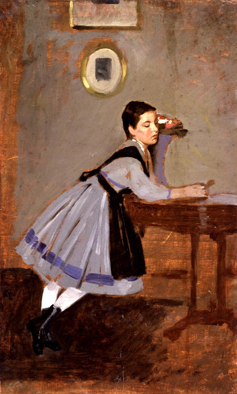 Ritratto di Alaide Banti in grigio, ritratto di bambina (dipinto) di Boldini Giovanni (sec. XIX)