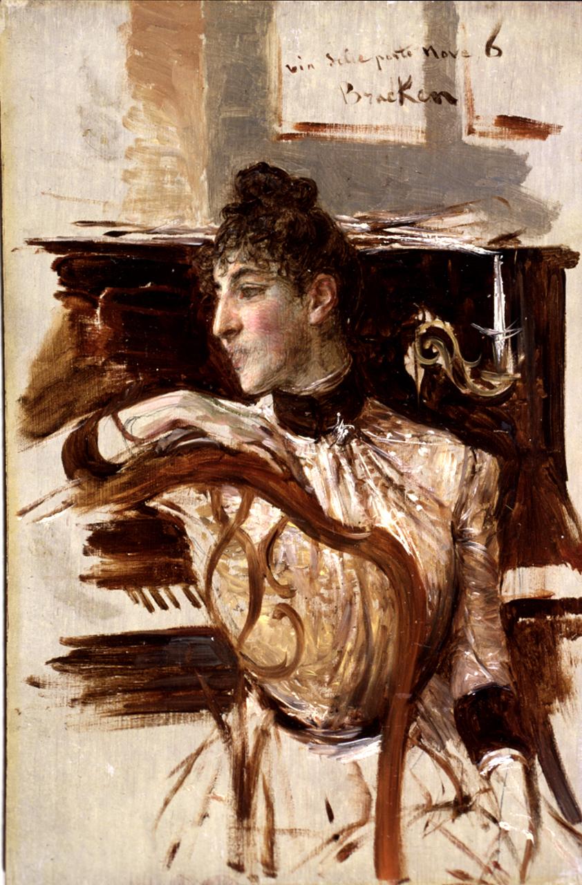 Ritratto di Alaide Banti al pianoforte, ritratto di Alaide Banti (dipinto) di Boldini Giovanni (sec. XIX)