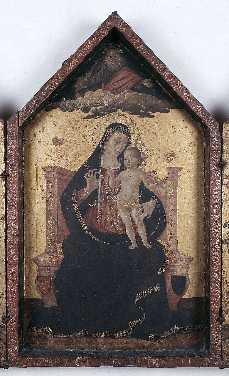 Madonna in trono con Bambino, Dio Padre (dipinto) di Aquili Antonio detto Antoniazzo Romano (?) (sec. XV)