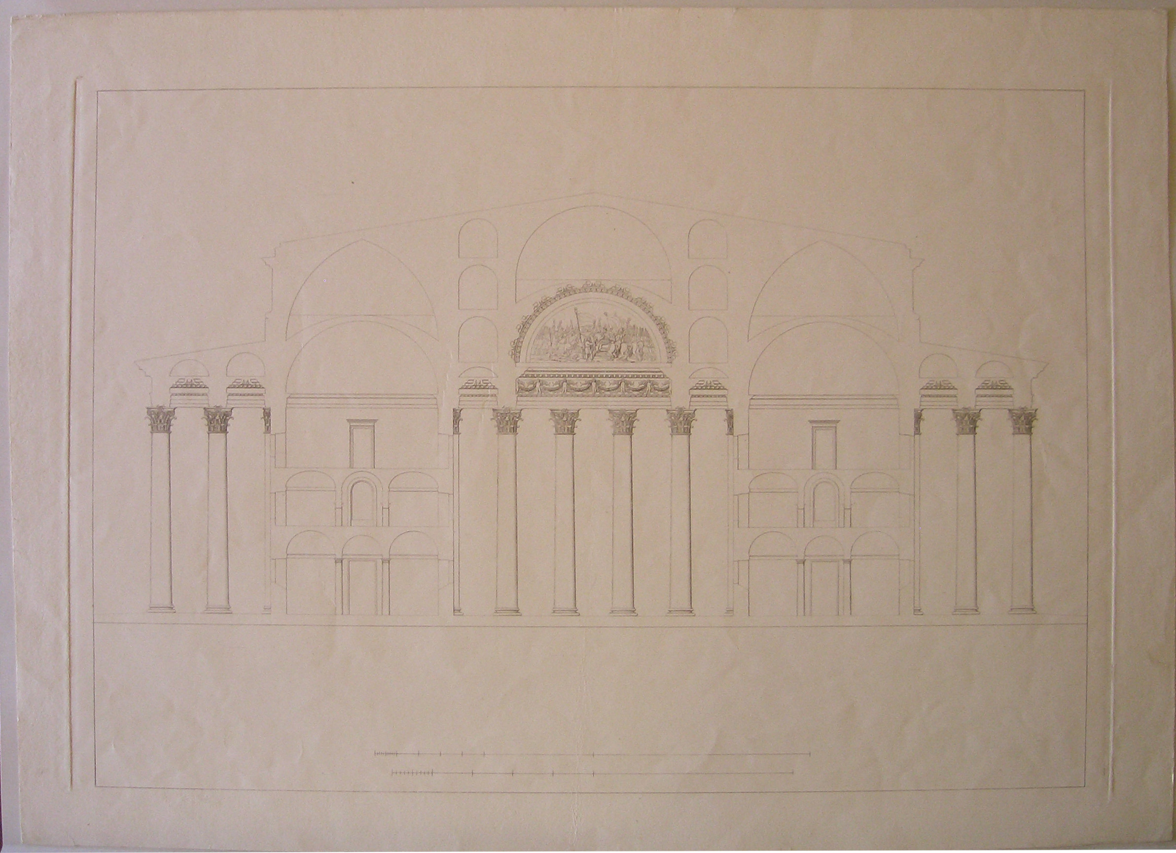 Progetto architettonico: Monumento della Riconoscenza sul Moncenisio. Sezione trasversale (stampa) di Cagnola Luigi (sec. XIX)