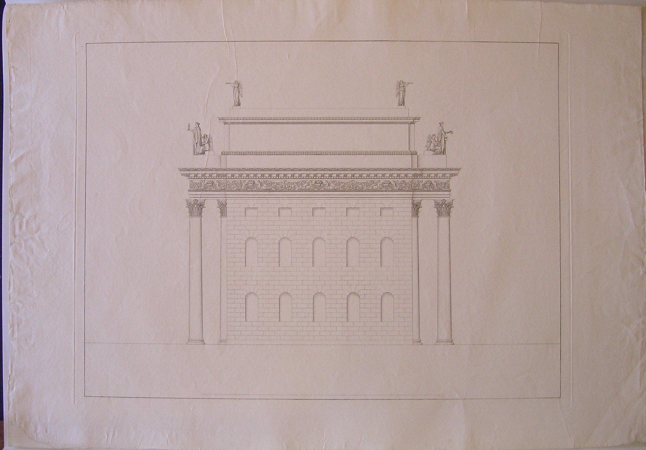 progetto architettonico: arco provvisorio a porta Orientale a Milano - prospetto del fianco (prima variante) (stampa) di Cagnola Luigi (sec. XIX)
