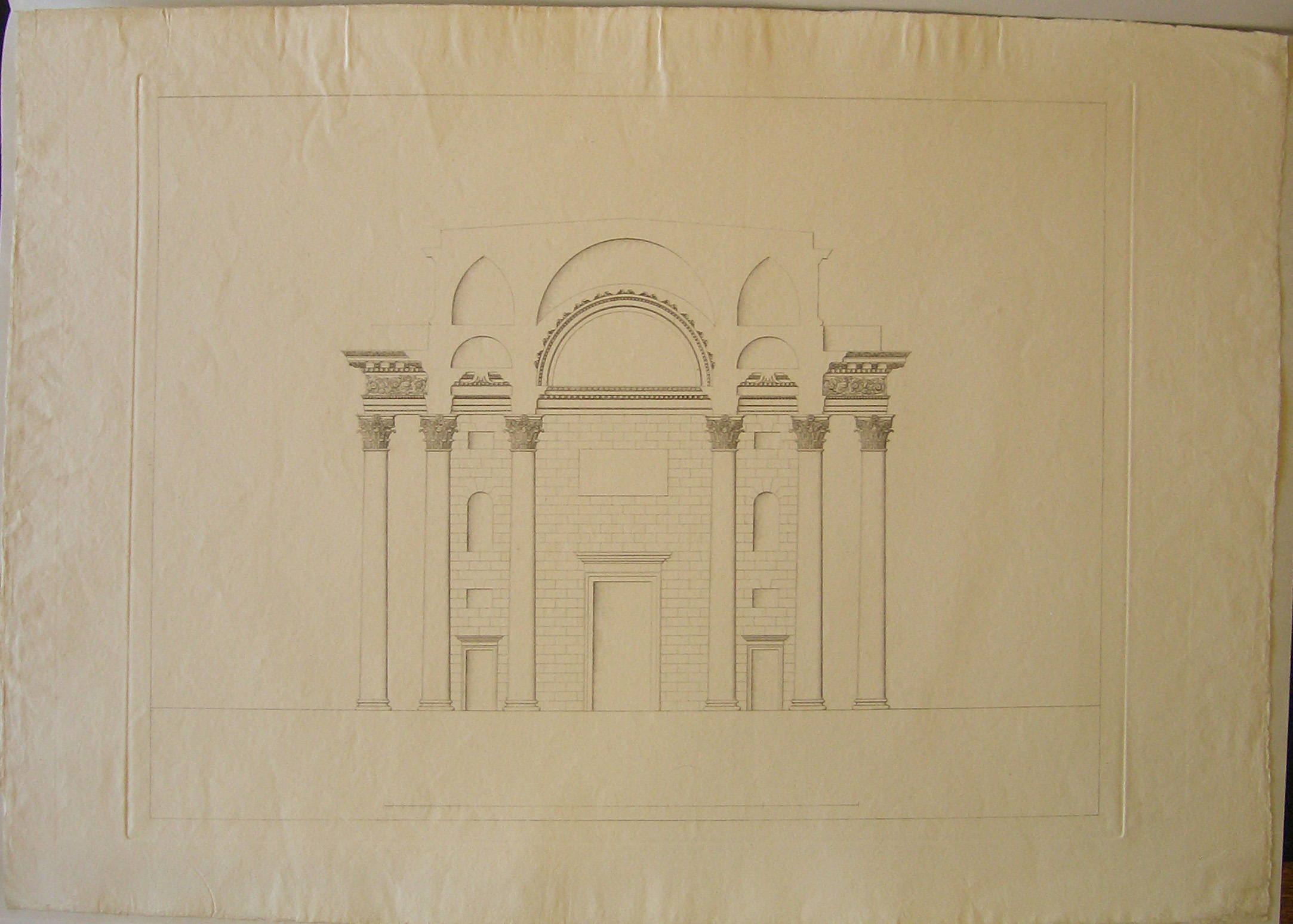 progetto architettonico: arco provvisorio a porta Orientale a Milano - sezione trasversale (prima variante) (stampa) di Cagnola Luigi (sec. XIX)
