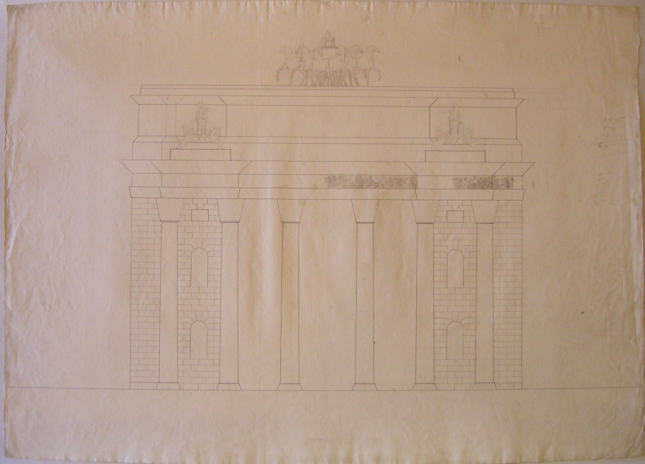 Progetto architettonico: Arco provvisorio di Porta Orientale a Milano. Prospetto del fronte (disegno architettonico) di Cagnola Luigi (sec. XIX)