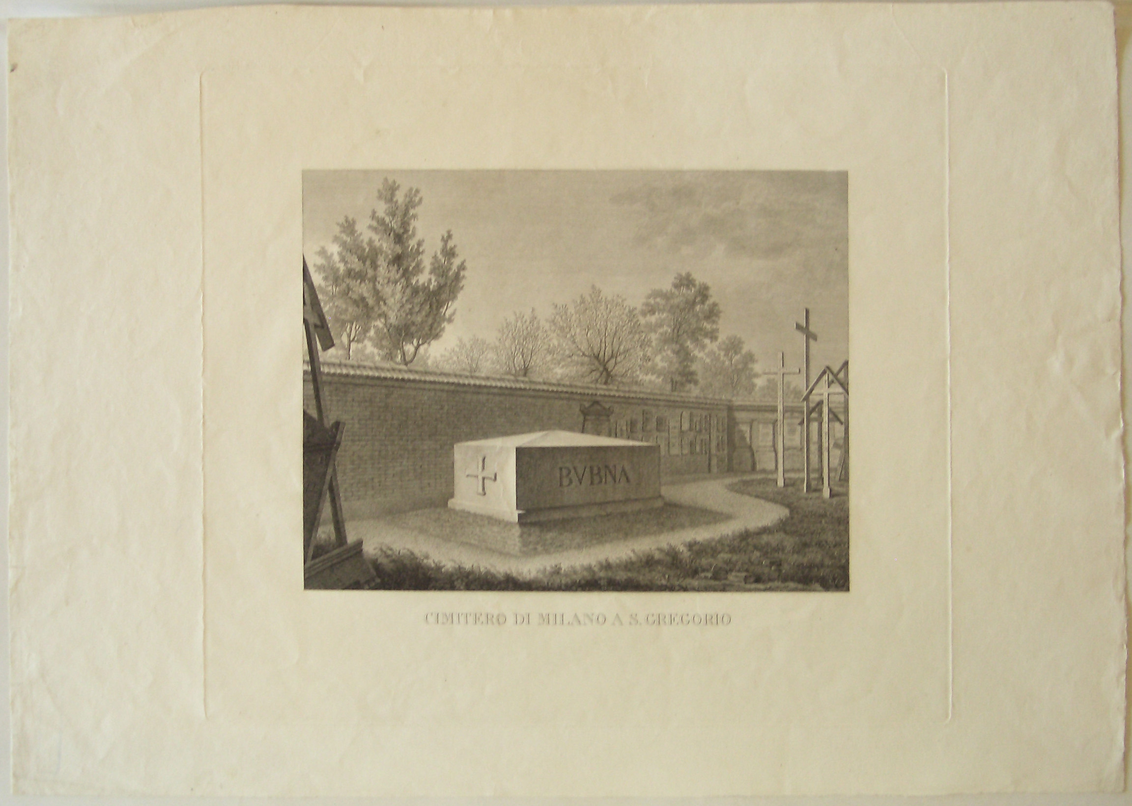 Cimitero di Milano a S.Gregorio, progetto architettonico: tomba del generale Bubna a Milano - veduta prospettica (stampa) di Cagnola Luigi (sec. XIX)