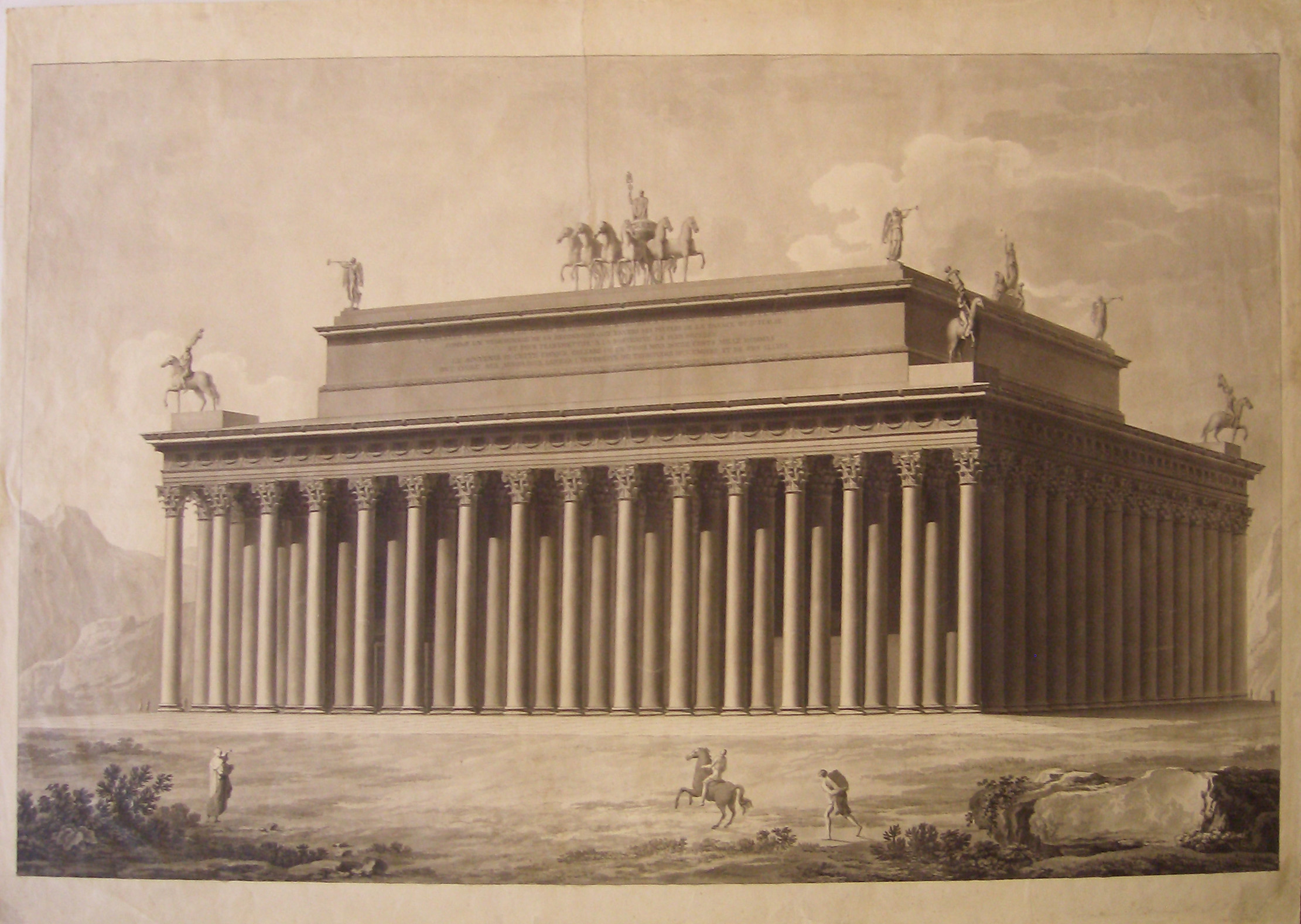 Prospettiva del Monumento al Monte Cenisio, Progetto architettonico: Monumento alla Riconoscenza al Moncenisio - Veduta prospettica (disegno architettonico, opera isolata) di Cagnola Luigi (attribuito) (sec. XIX)