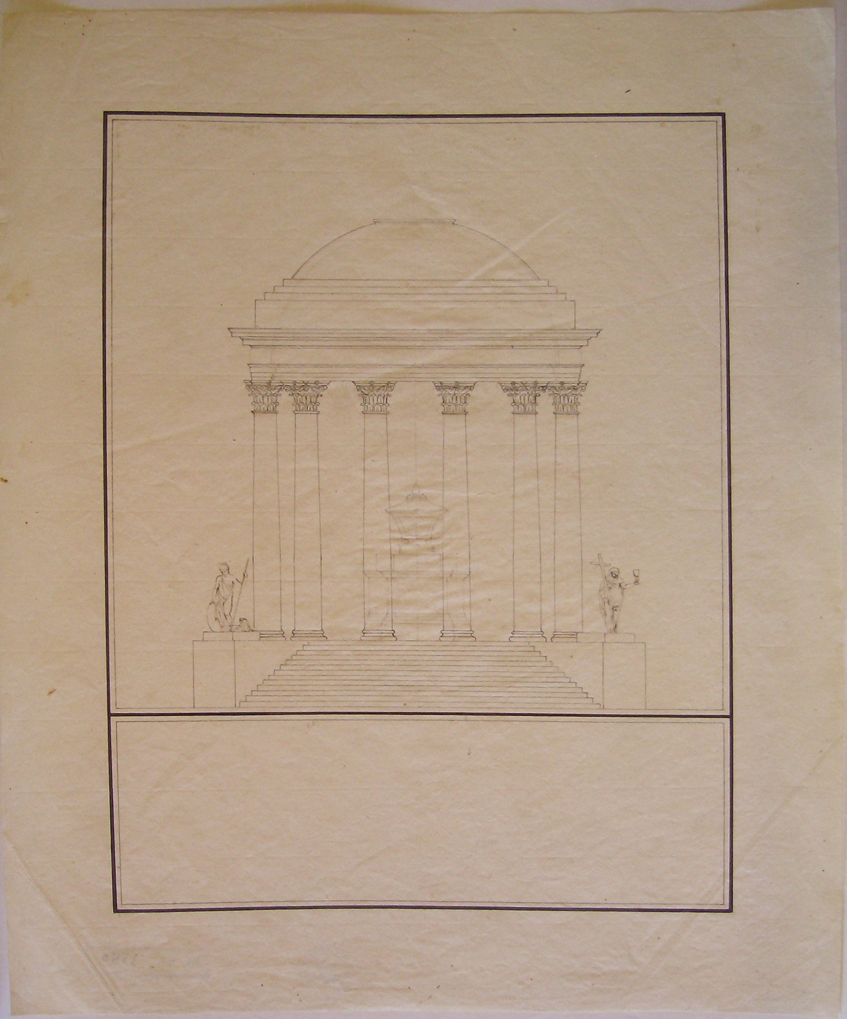 Progetto architettonico: Catafalco di Monsignor Visconti a Milano - Prospetto del fronte (disegno architettonico, opera isolata) di Cagnola Luigi (attribuito) (sec. XIX)