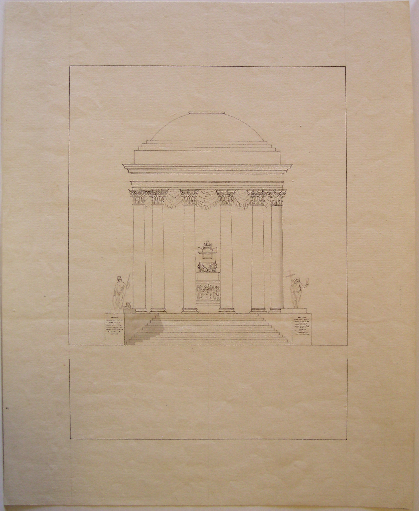 Progetto architettonico: Catafalco di Monsignor Visconti a Milano - Prospetto del fronte (disegno architettonico, opera isolata) di Cagnola Luigi (attribuito) (sec. XIX)