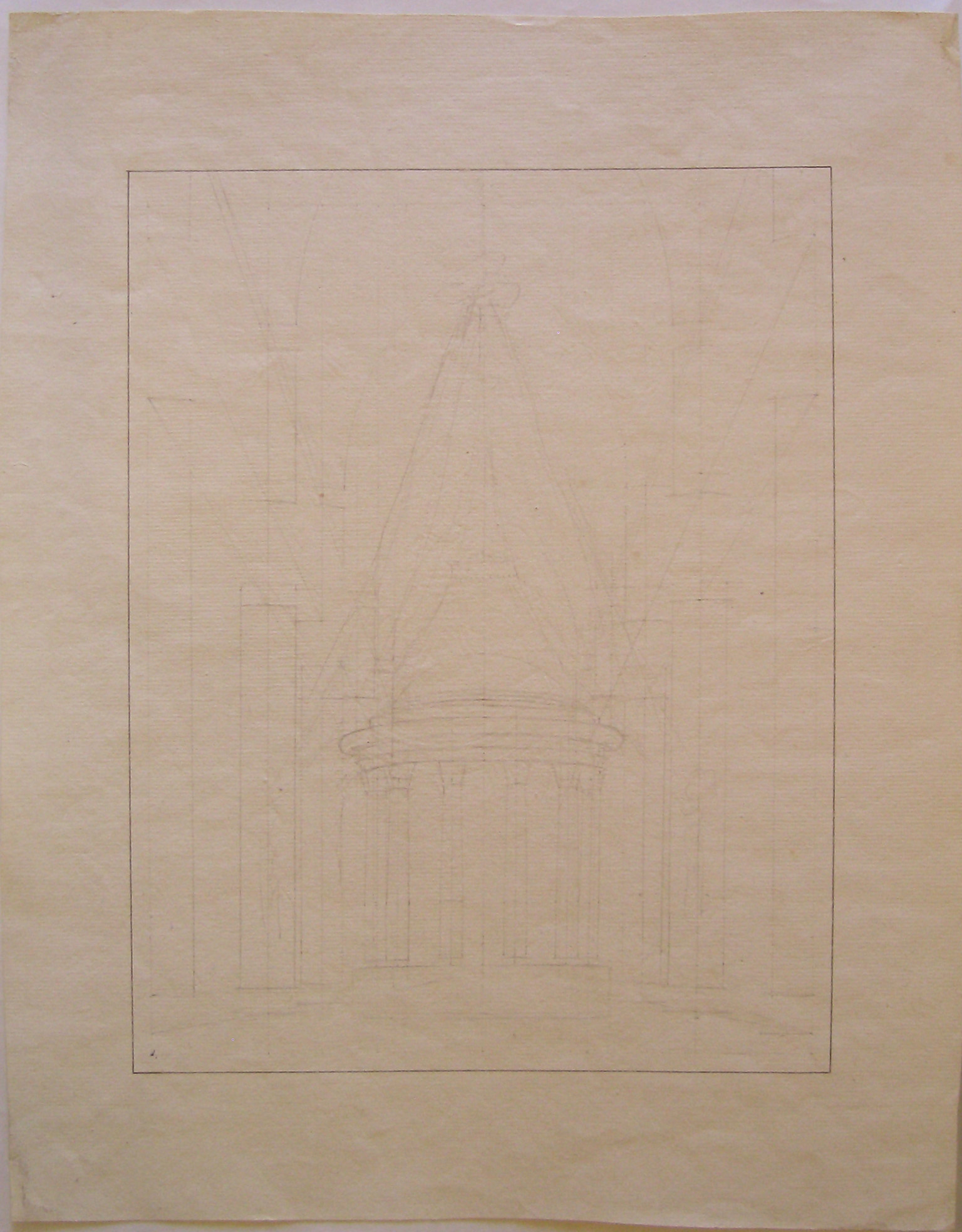 Progetto architettonico: Catafalco di Monsignor Visconti a Milano - Studio per la veduta prospettica (disegno architettonico, opera isolata) di Cagnola Luigi (attribuito) (sec. XIX)