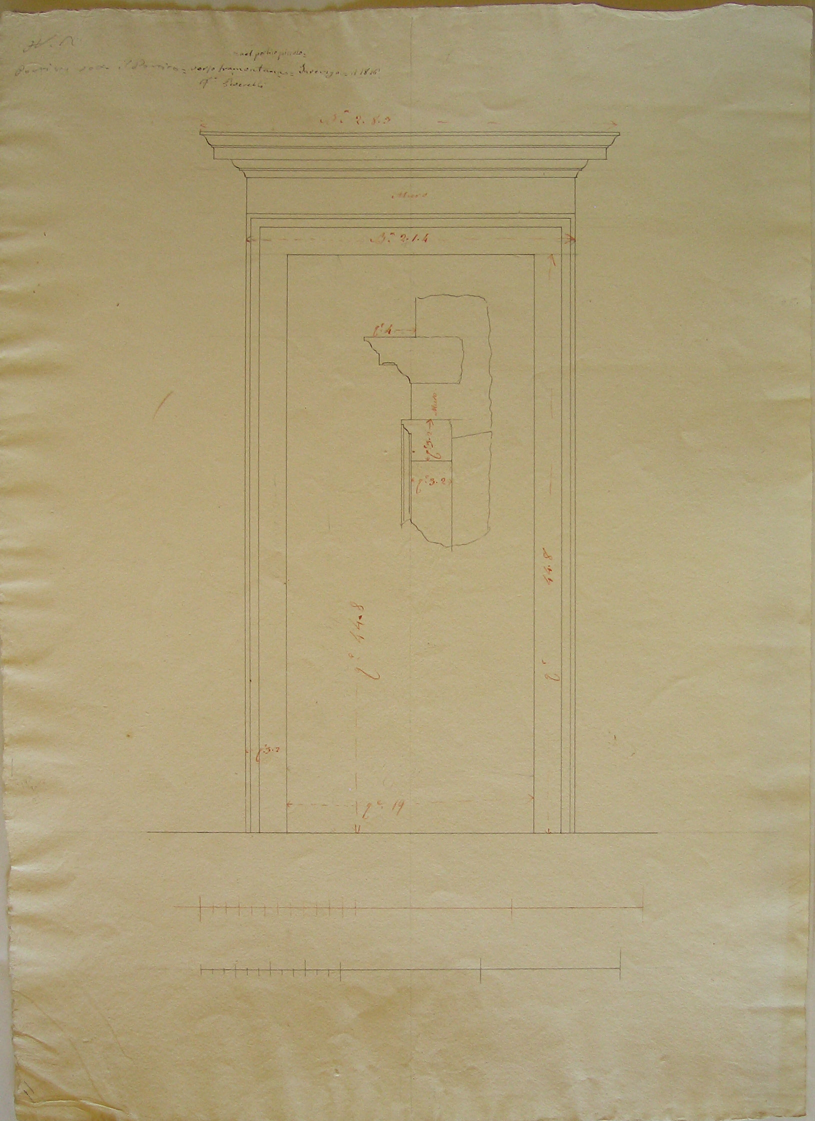 Progetto architettonico: Villa "La Rotonda" a Inverigo - Dettaglio di una porta (disegno architettonico, opera isolata) di Peverelli Francesco (attribuito) (sec. XIX)