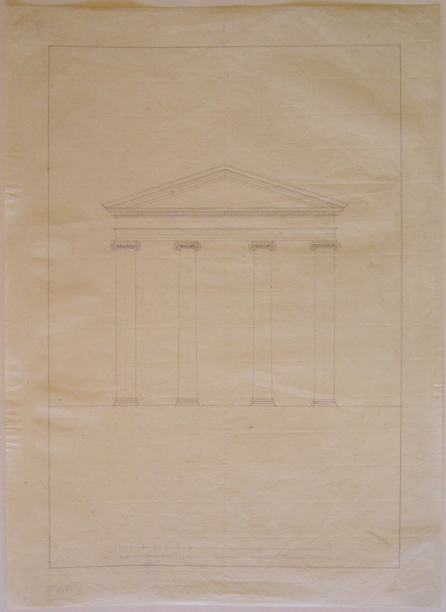 Progetto architettonico: Prospetto di pronao tetrastilo di ordine ionico (disegno architettonico, opera isolata) di Cagnola Luigi (attribuito) (sec. XIX)