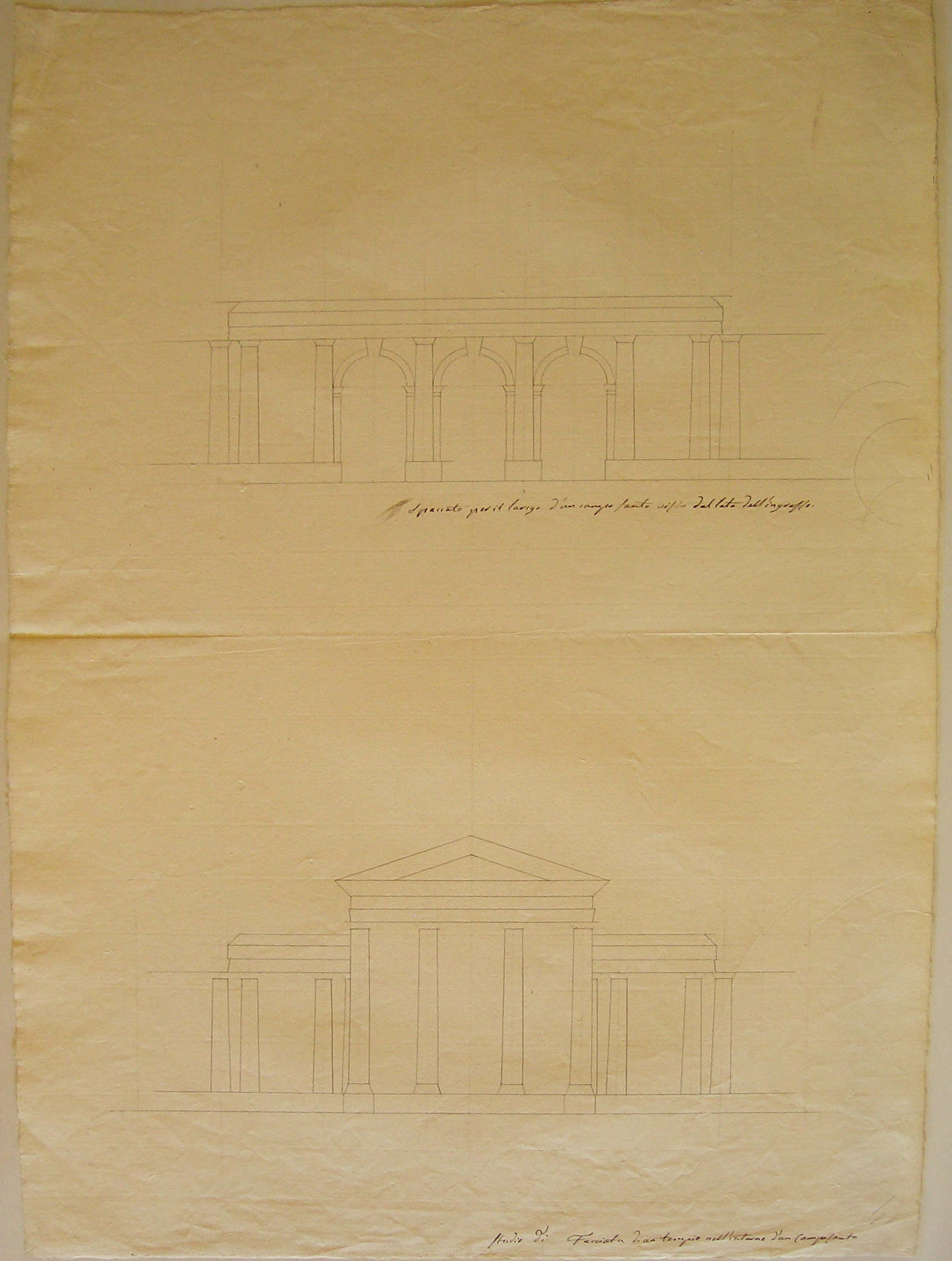 Progetto architettonico: Cimitero - Prospetto (disegno architettonico, opera isolata) di Cagnola Luigi (attribuito) (sec. XIX)