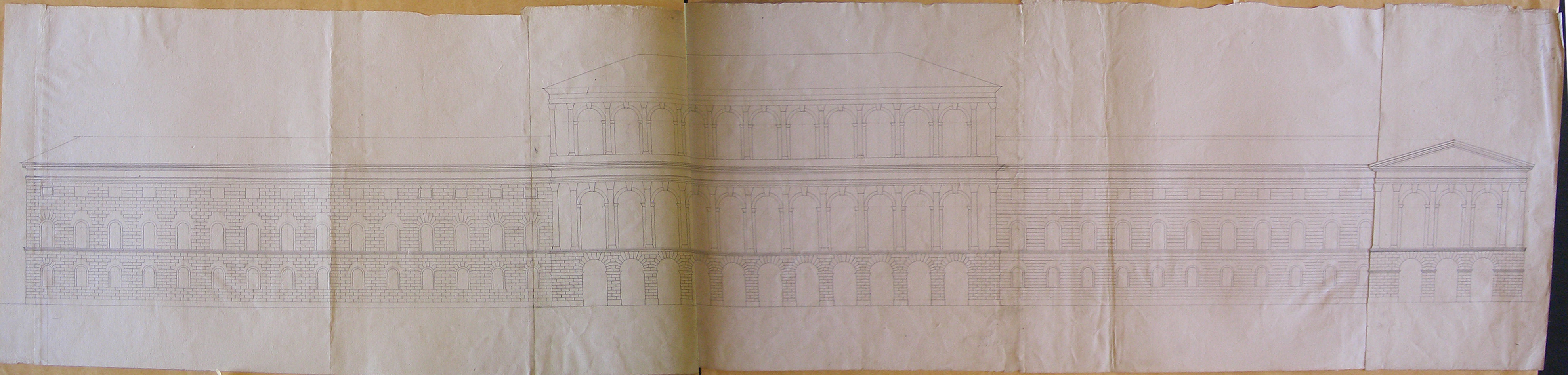 Progetto architettonico: Ampliamento dell'Hofburg a Vienna -Prospetto della facciata (terza variante) (disegno architettonico, opera isolata) di Cagnola Luigi (attribuito) (sec. XIX)