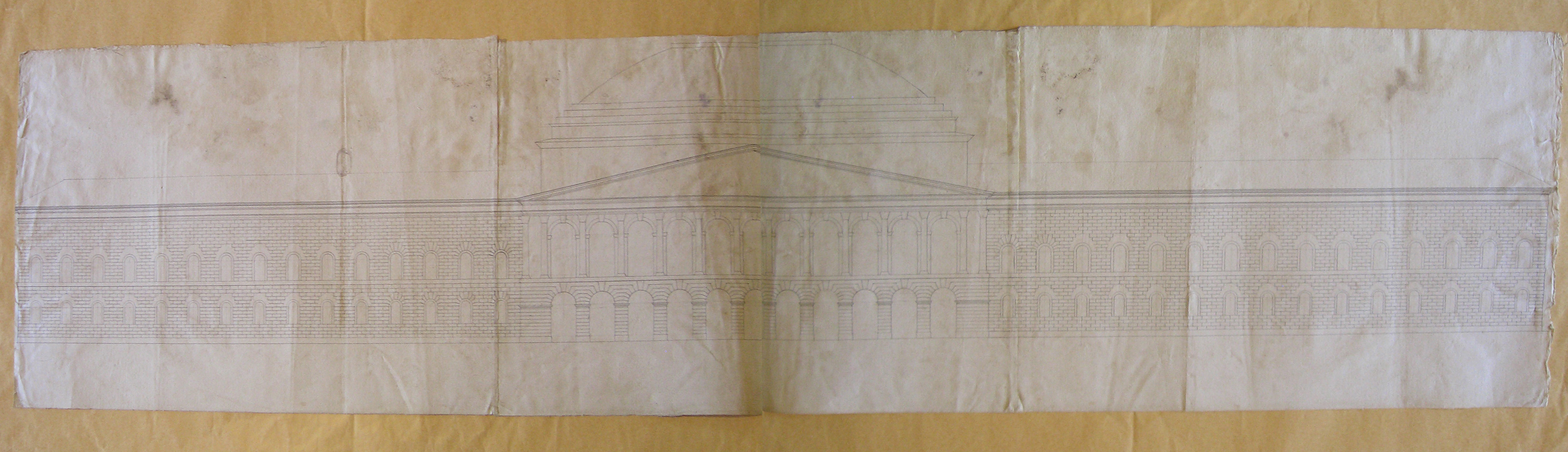 Progetto architettonico: Ampliamento dell'Hofburgh a Vienna - Prospetto della facciata (seconda variante) (disegno architettonico, opera isolata) di Cagnola Luigi (attribuito) (sec. XIX)