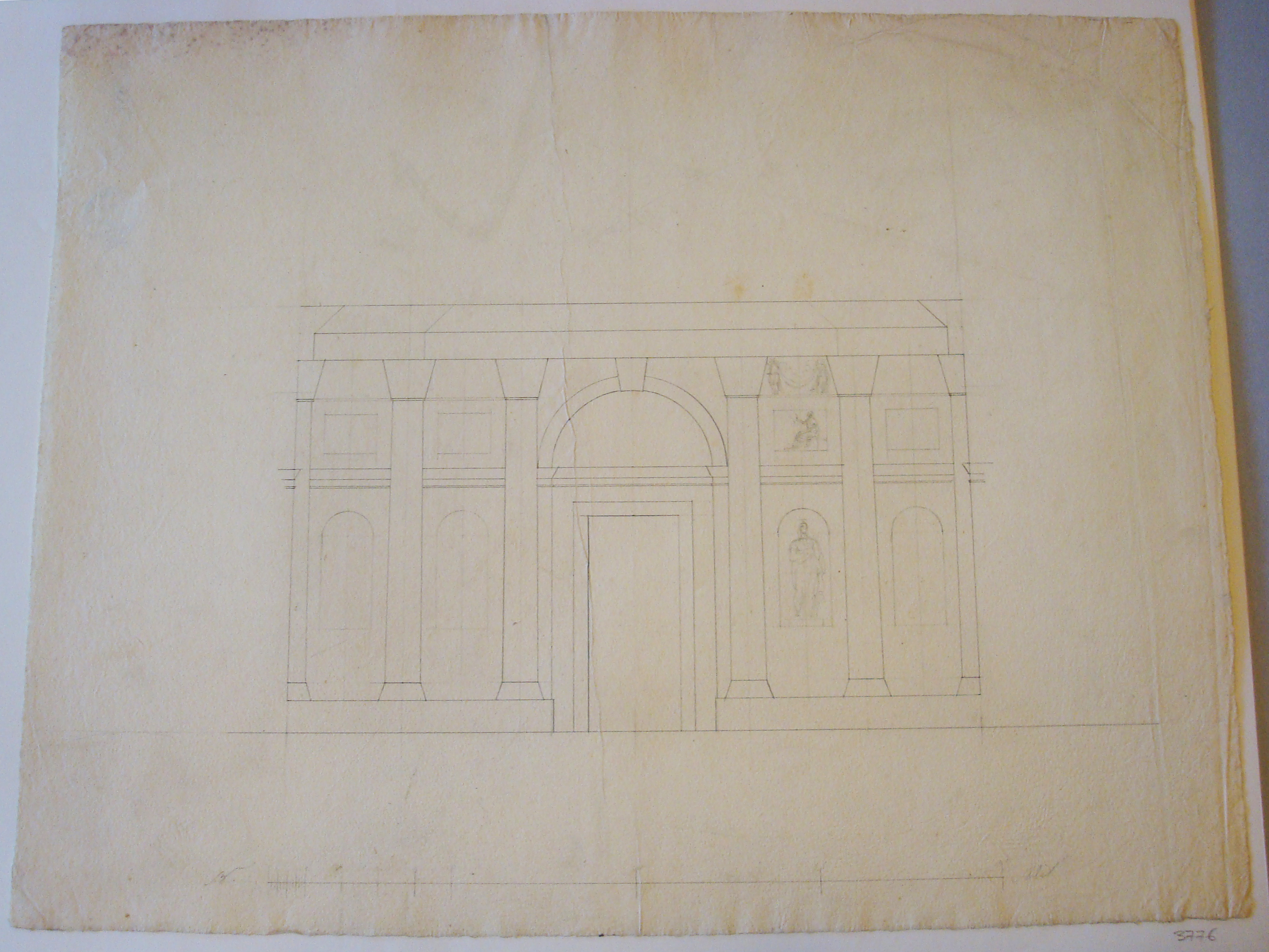 Progetto architettonico: prospetto di edificio porticato (disegno architettonico) di Cagnola Luigi (attribuito) (secc. XVIII/XIX)