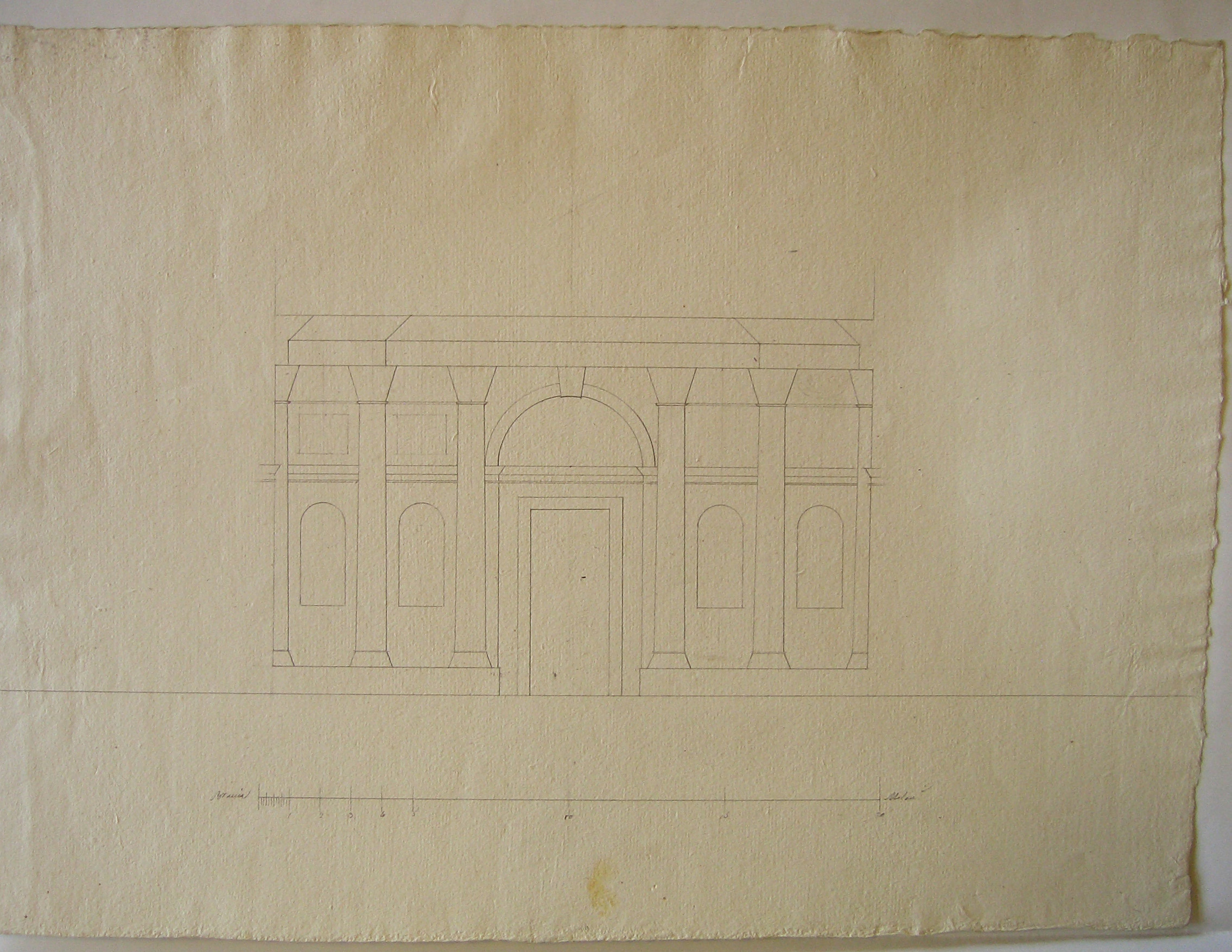 Progetto architettonico: prospetto di edificio porticato (disegno architettonico) di Cagnola Luigi (attribuito) (secc. XVIII/XIX)