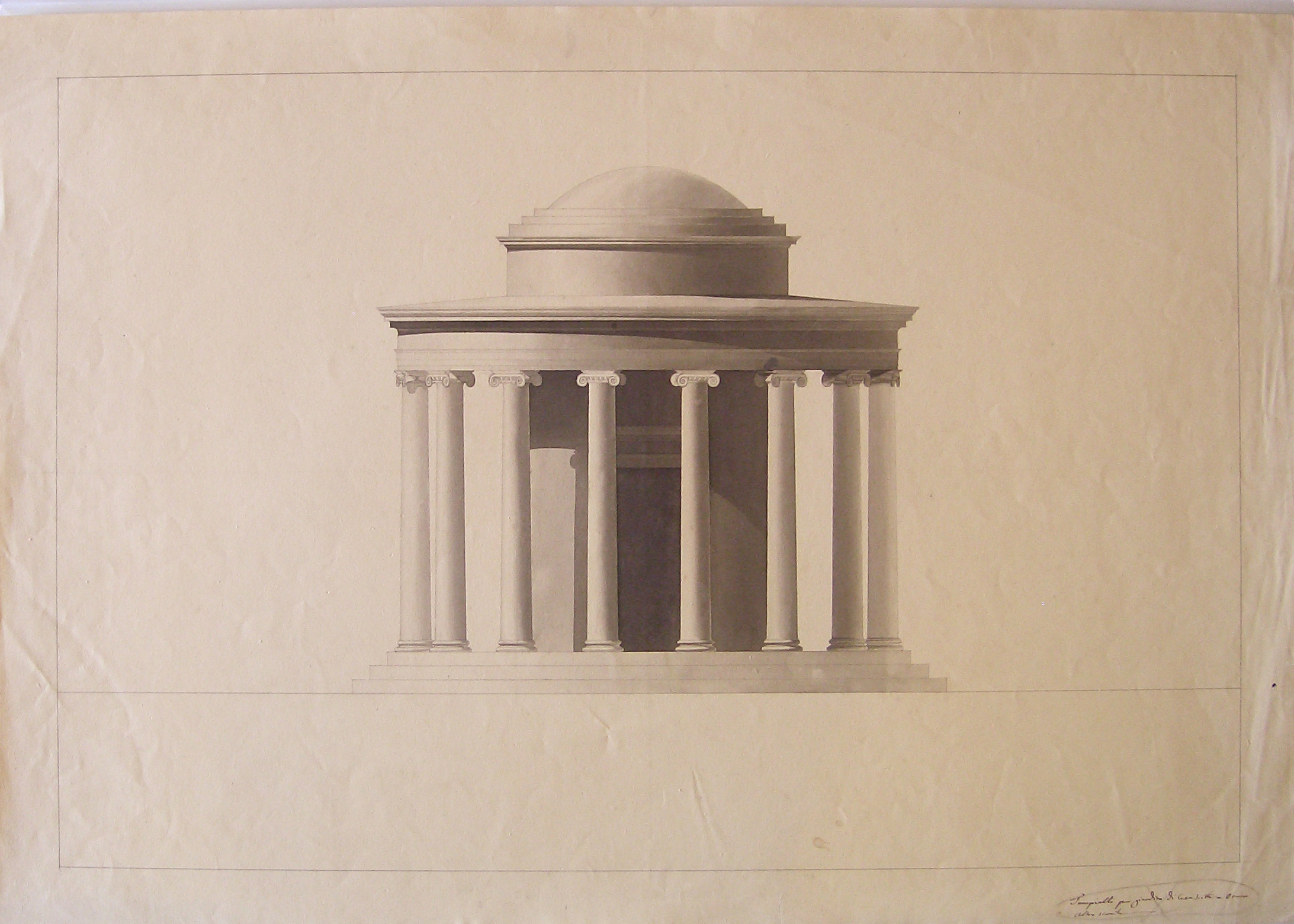 Tempietto per giardino di casa Scotti a Oreno, Progetto architettonico: Tempietto in Villa Gallarati Scotti a Oreno. Prospetto del fronte (disegno architettonico) di Cagnola Luigi (sec. XIX)