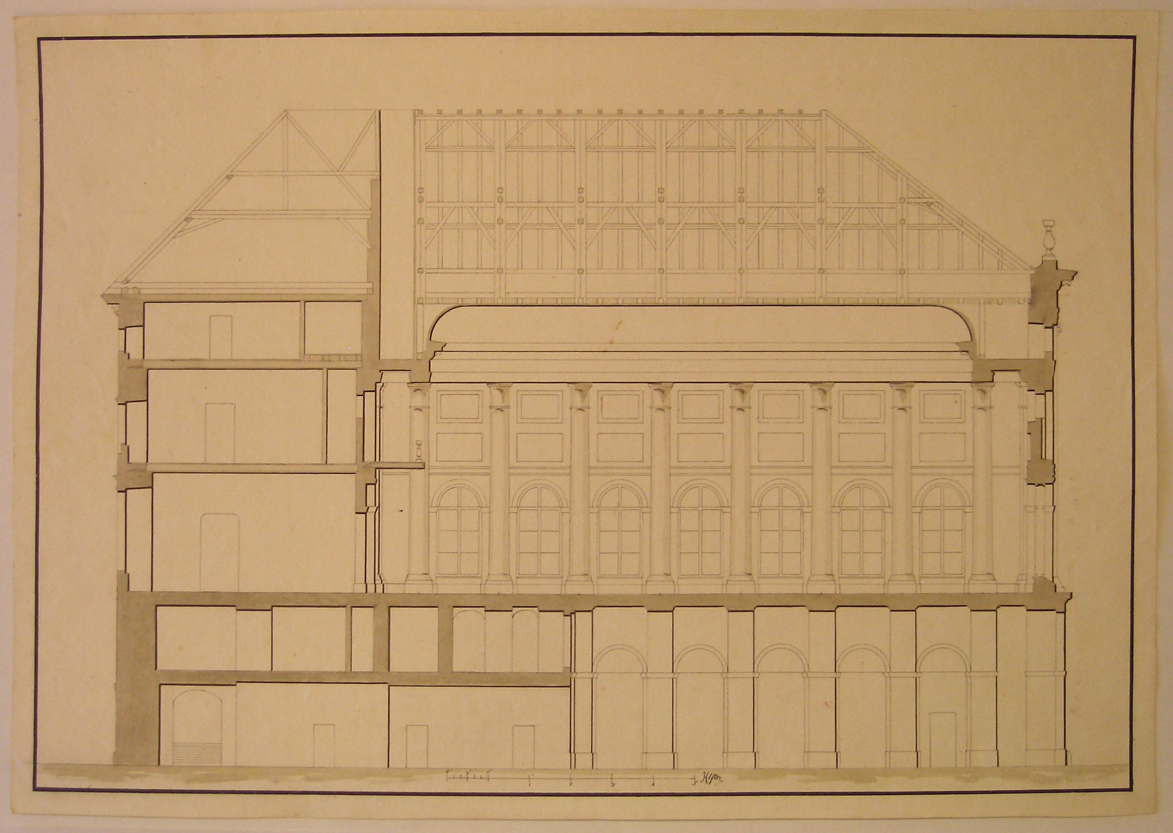 Progetto architettonico: sezione trasversale di edificio (disegno architettonico) - ambito austriaco (sec. XIX)