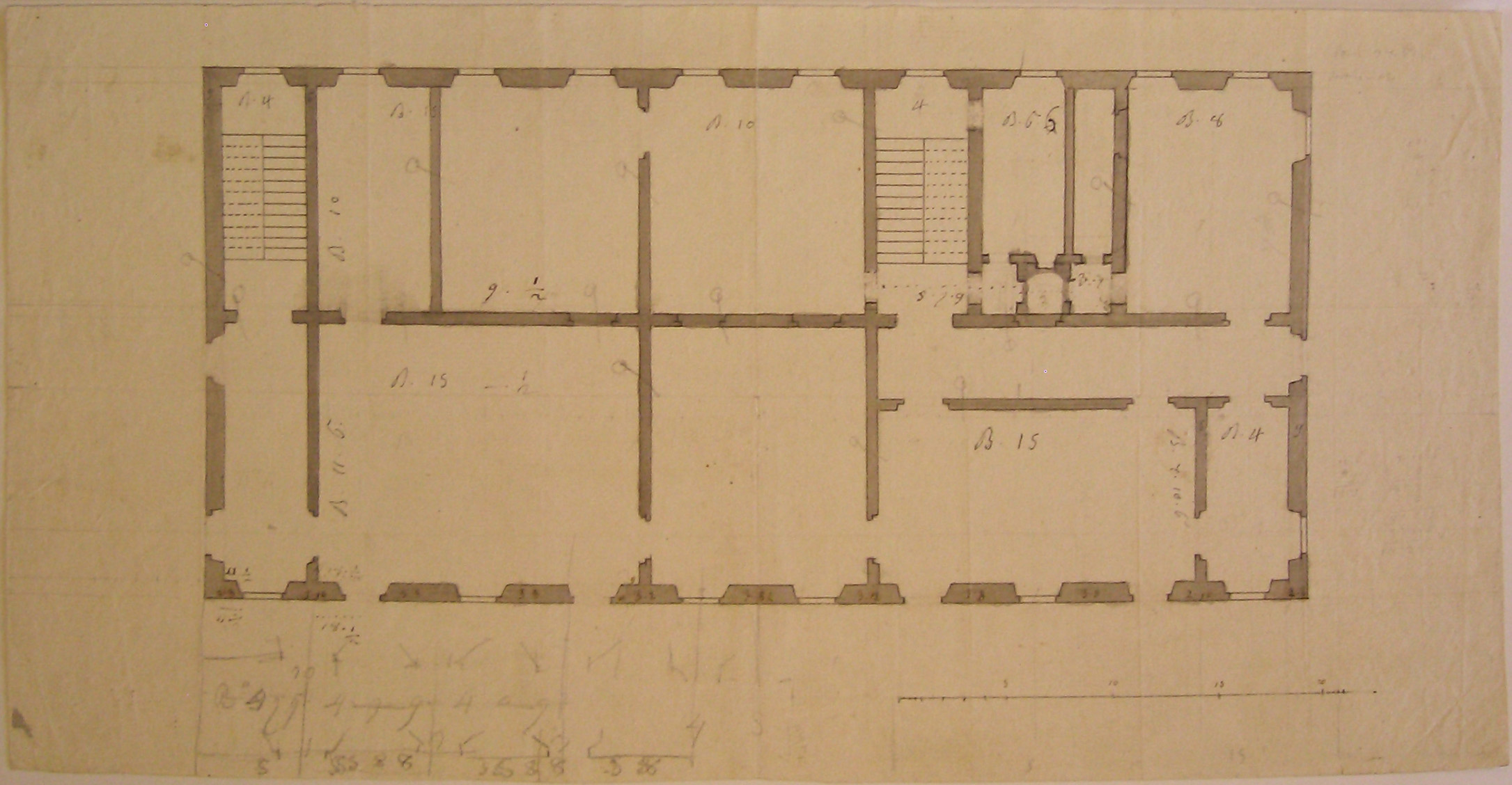 Progetto architettonico: Villa Zurla Benvenuti a Vajano Cremasco. Rilievo del piano superiore esistente (?) (disegno architettonico) di Cagnola Luigi (sec. XIX)