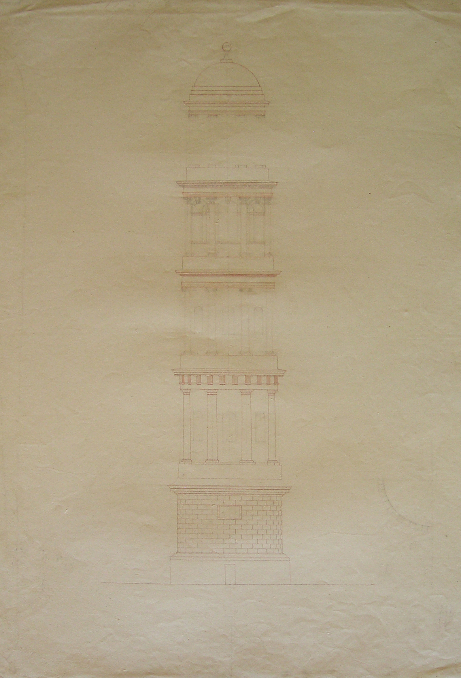 Progetto architettonico: studio per una torre campanaria a Urgnano. Prospetto (disegno architettonico) di Cagnola Luigi (sec. XIX)