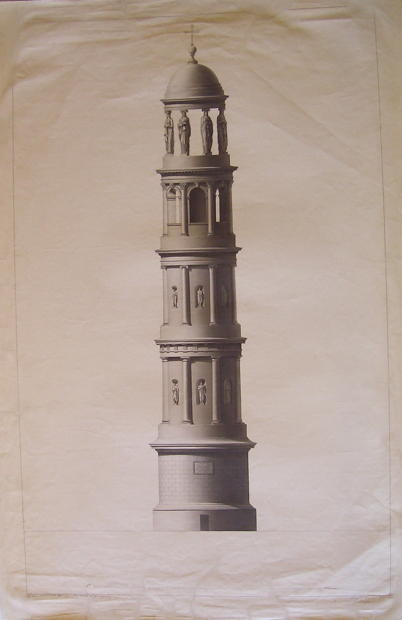 Torre di Urgnano, Progetto architettonico: studio per una torre campanaria a Urgnano. Prospetto (disegno architettonico) di Cagnola Luigi (sec. XIX)