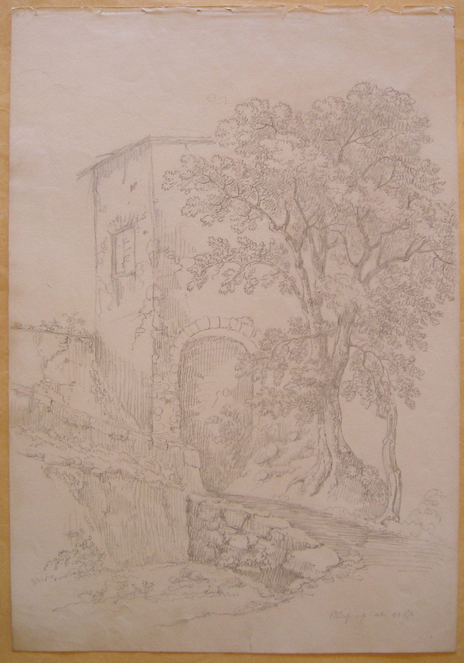 Veduta di paesaggio con edificio (disegno) di Nava Ambrogio (attribuito) (sec. XIX)