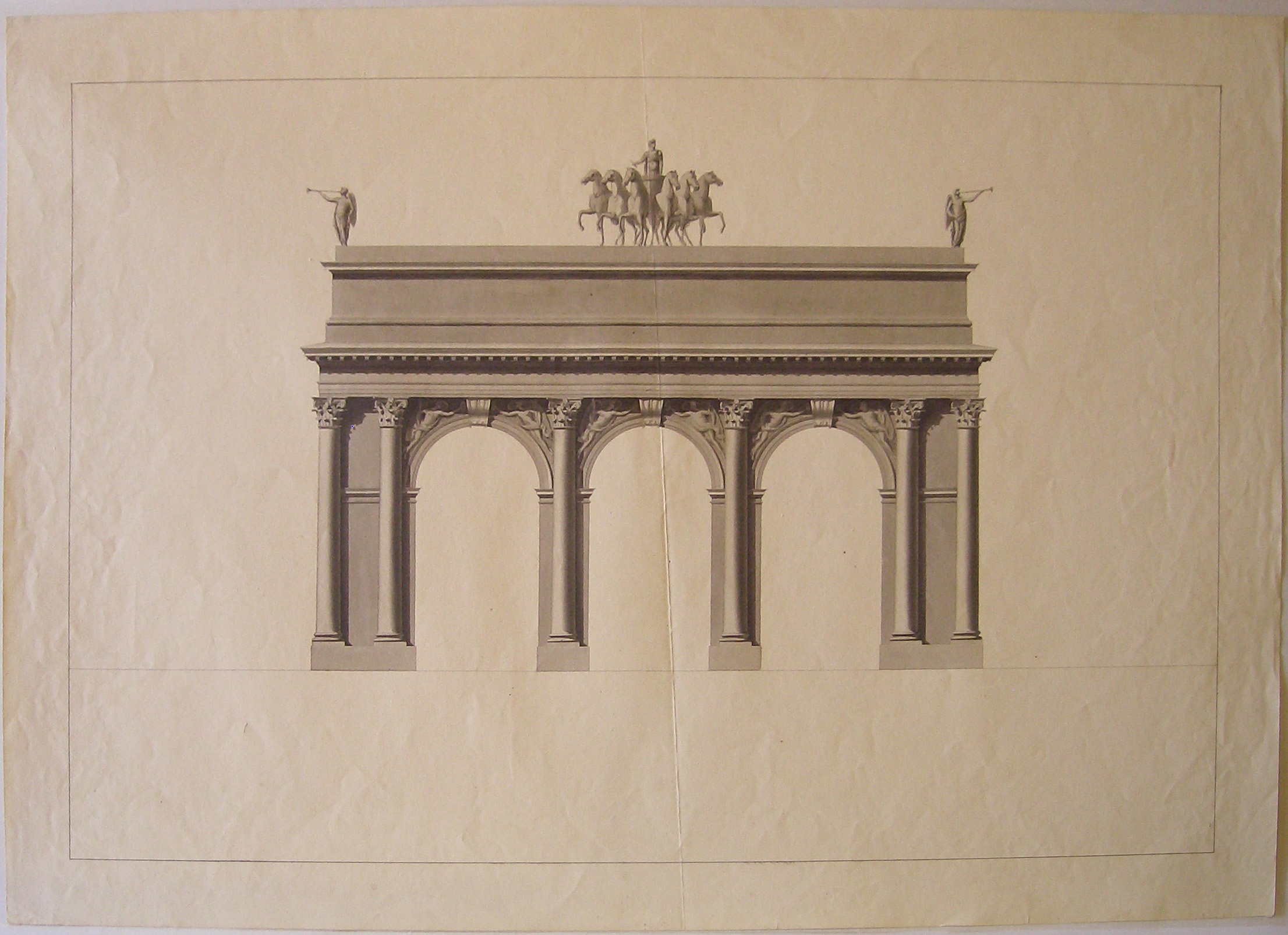 Progetto per l'Arco di Porta Nuova (Milano): prospetto del fronte (disegno architettonico, opera isolata) di Cagnola Luigi (sec. XIX)