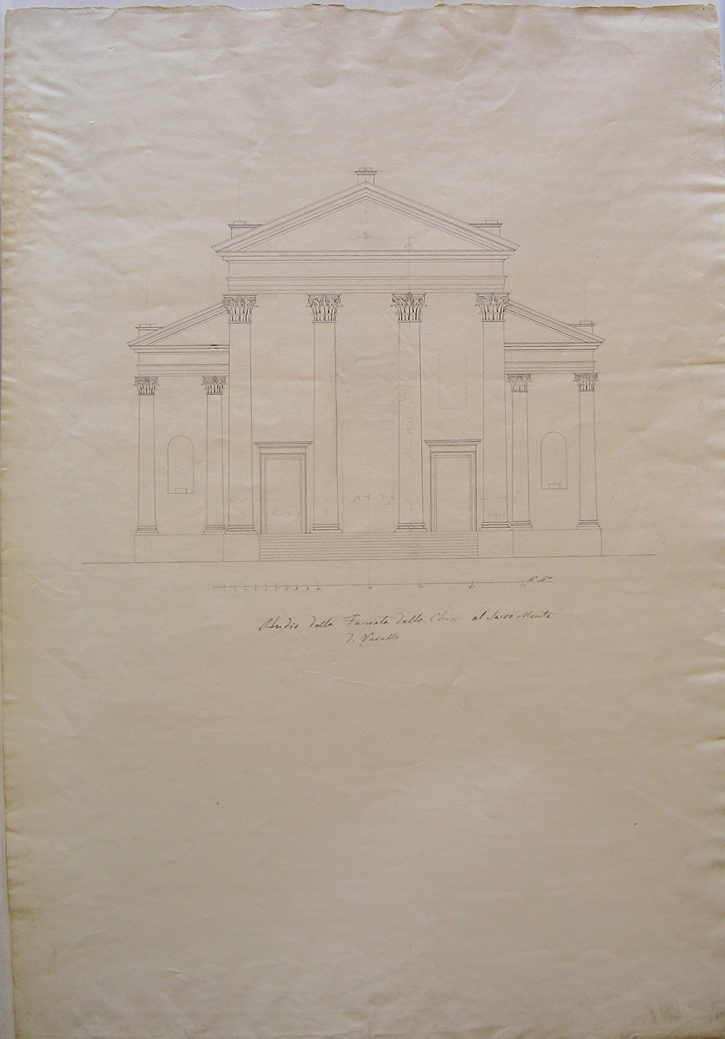 Progetto per il completamento della facciata del Santuario al Sacro Monte di Varallo: prospetto (disegno architettonico, opera isolata) di Cagnola Luigi (sec. XIX)