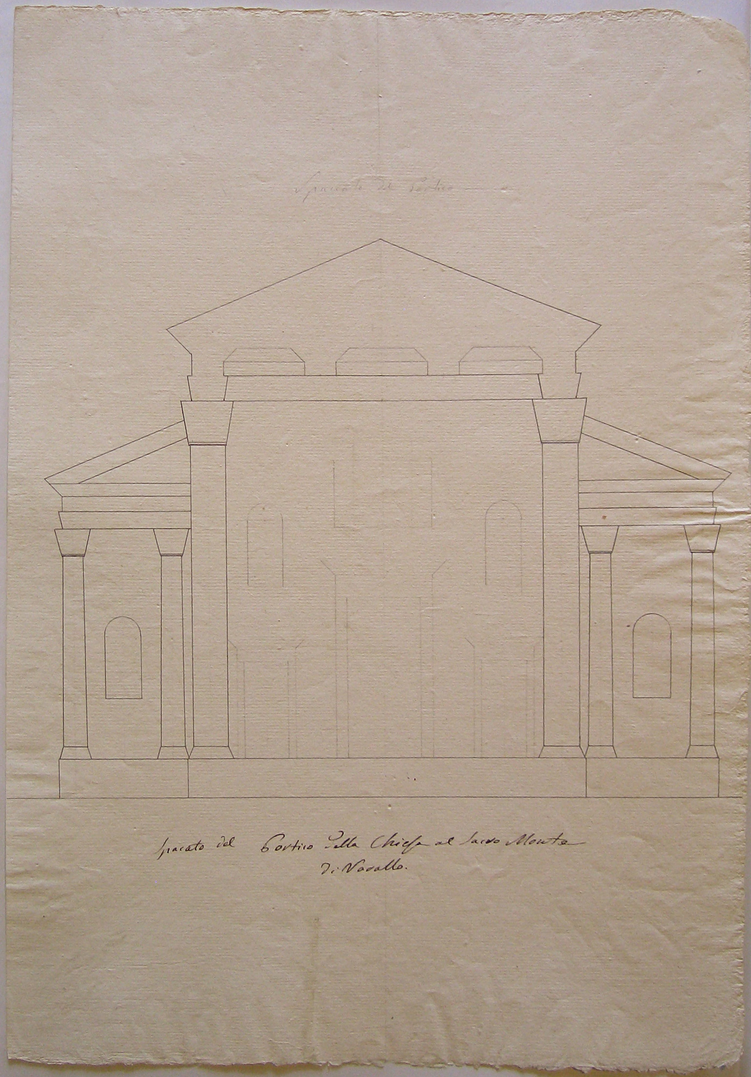Progetto per il completamento della facciata del Santuario al Sacro Monte di Varallo: prospetto del portico (disegno architettonico, opera isolata) di Cagnola Luigi (sec. XIX)