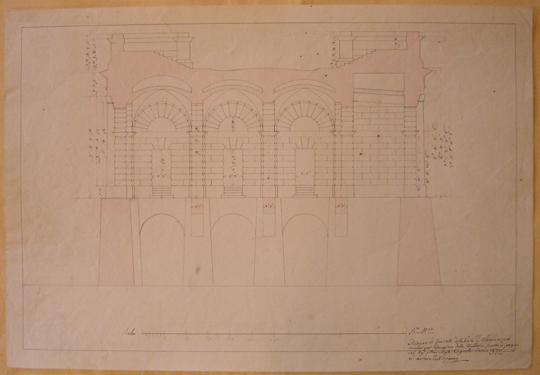 Progetto per il Burgthor (Vienna): sezione trasversale (disegno architettonico, opera isolata) di Cagnola Luigi (sec. XIX)