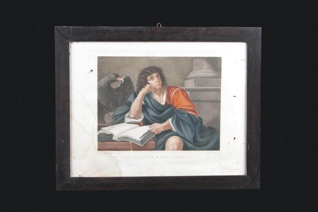 San Giovanni evangelista (stampa colorata a mano) di Barbieri Giovan Francesco detto Guercino, Venzo Gaetano (primo quarto sec. XIX)