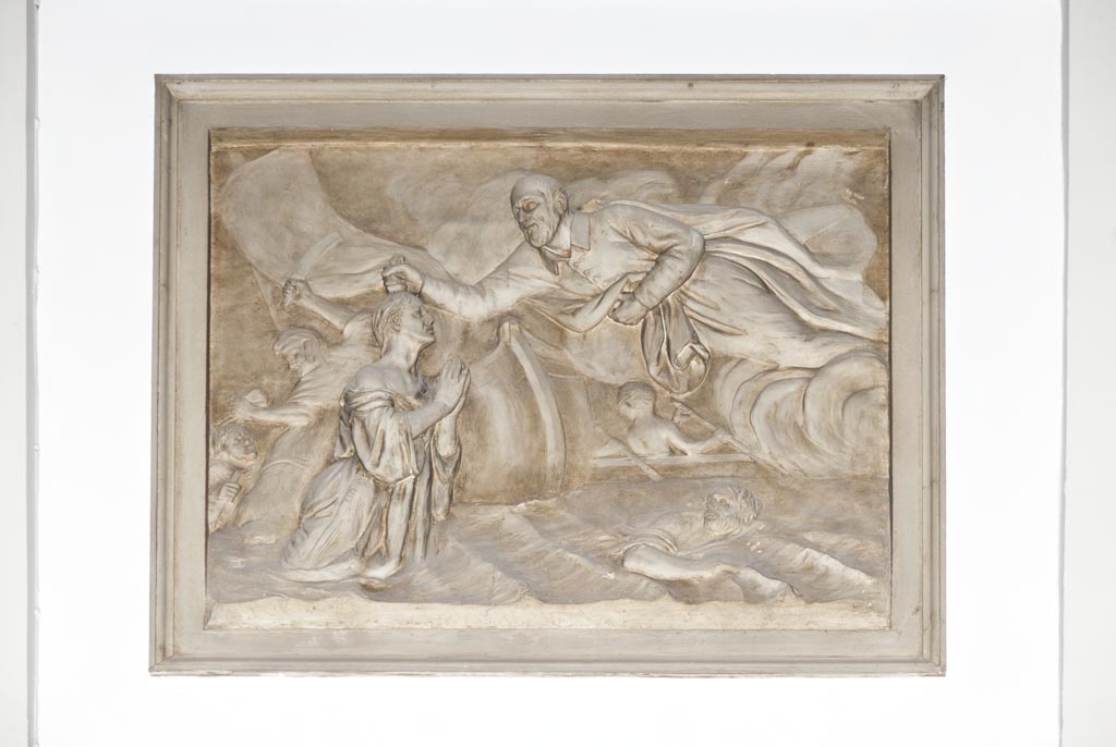 San Filippo Neri salva un giovane che stava annegando (rilievo, elemento d'insieme) di Vianelli Giuseppe Maria (terzo quarto sec. XIX)