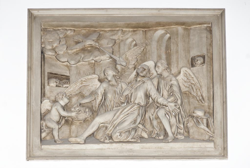 San Filippo Neri nelle catacombe (rilievo, elemento d'insieme) di Vianelli Giuseppe Maria (terzo quarto sec. XIX)