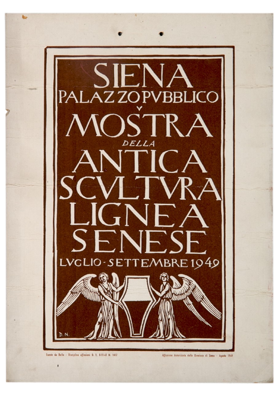 iscrizione con stemma di Siena sorretta da due angeli (locandina) di Neri Dario (sec. XX)