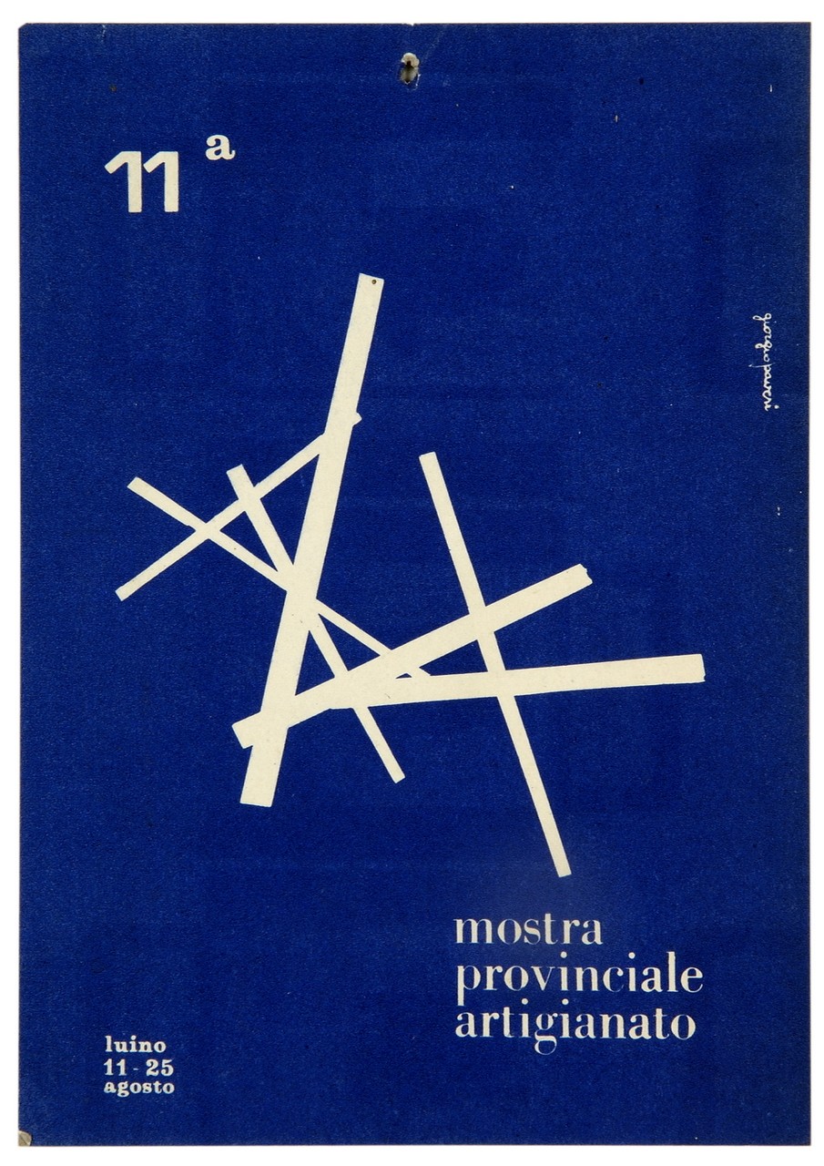 composizione di linee astratte bianche su sfondo blu (locandina) di Pavesi Giorgio (sec. XX)