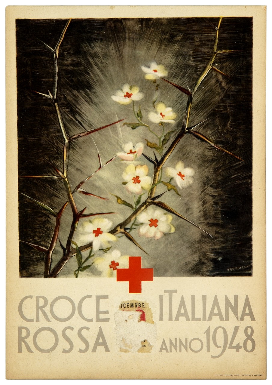 rovo spinoso e fiori bianchi con croce rossa (calendario) di Retrosi Virgilio (sec. XX)