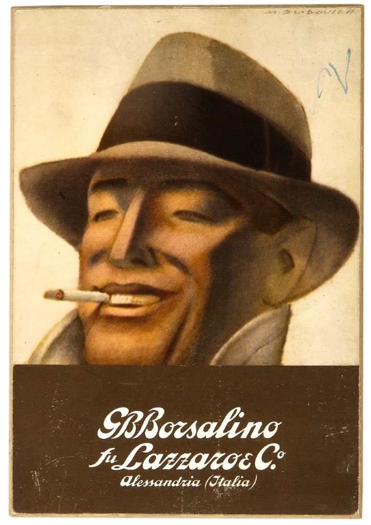 volto d'uomo che ride con cappello e sigaretta in bocca (locandina) di Dudovich Marcello (sec. XX)