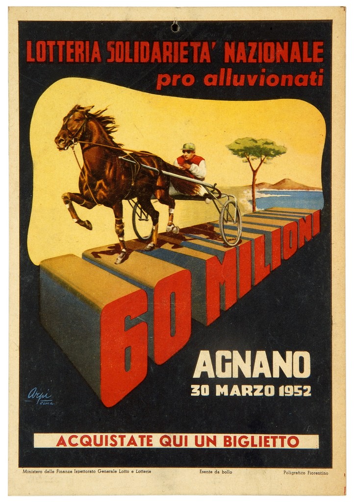 fantino su calesse e cavallo con veduta del Golfo di Napoli (locandina) di Arpi (sec. XX)