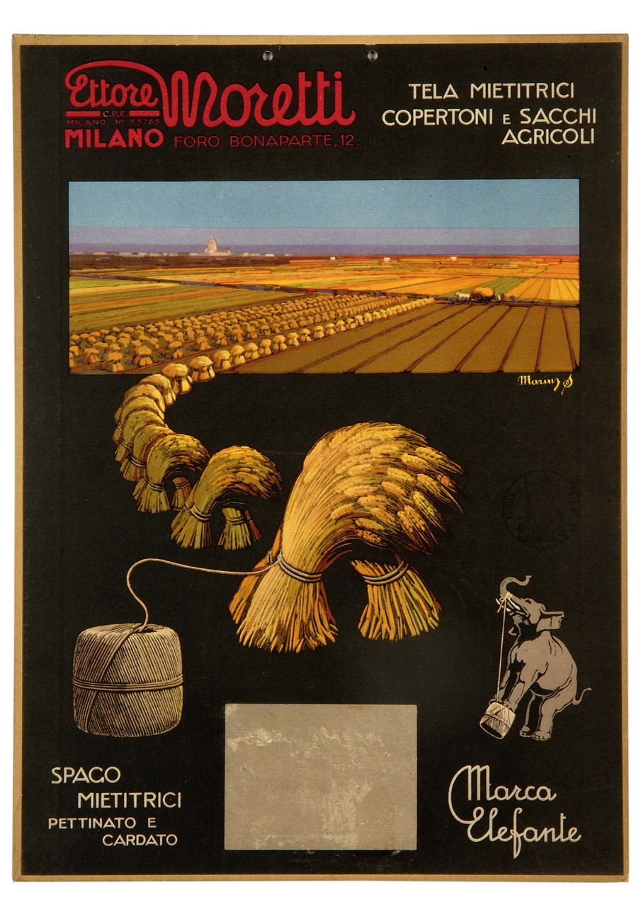 campi con covoni di grano e spago (calendario) di Stroppa Mario detto Marius (sec. XX)