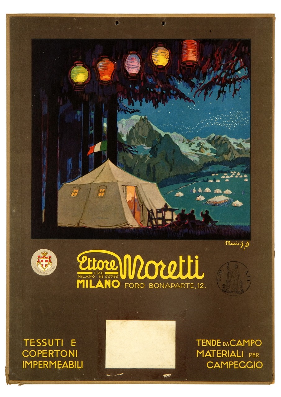 paesaggio montano con campeggio (calendario) di Stroppa Mario detto Marius (sec. XX)
