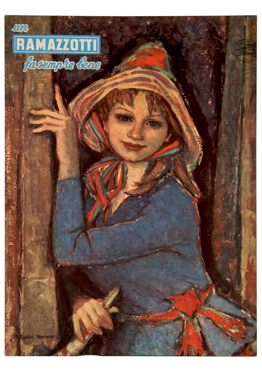 giovinetta con cappello da pagliaccio e trombetta in mano (calendario) di Cupini Montoro Alaide (sec. XX)