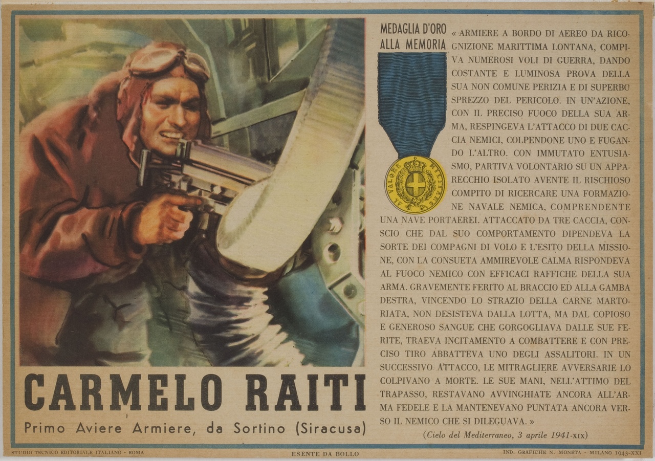 Carmelo Raiti spara contro gli aerei nemici (locandina) - ambito italiano (sec. XX)