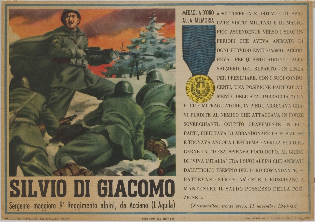 Silvio Di Giacomo guida gli alpini nella difesa delle linee militari conquistate (locandina) - ambito italiano (sec. XX)